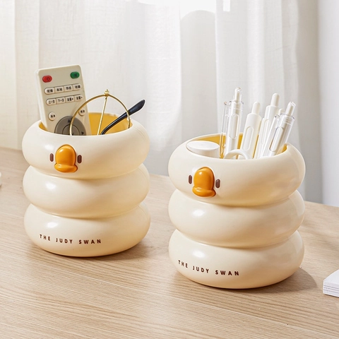 Lindo Portalápices Con Forma De Pato Organizador De Escritorio De Plástico Para Oficina Y Escuela Diseño Creativo De Ondas