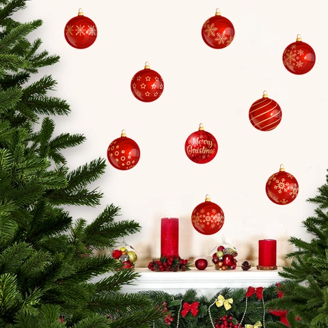 Weihnachten Wandaufkleber Rote Kugel Dekore PVC Wasserdicht Für Fenster Wohnzimmer Schlafzimmer Festliche Dekoration Merry Christmas Muster