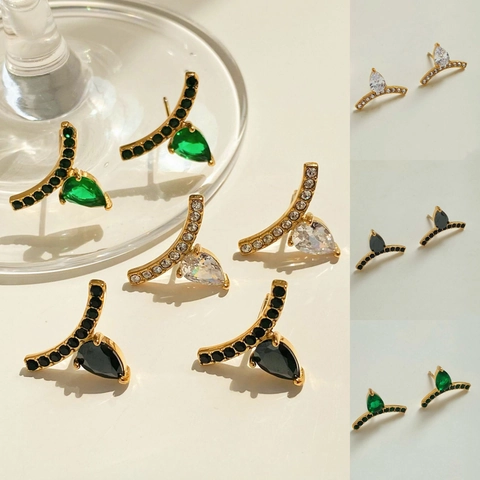 Boucles D'oreilles En Acier Inoxydable Avec Zircon En Forme De Goutte D'eau Bijoux Élégants Géométriques Pour Femmes