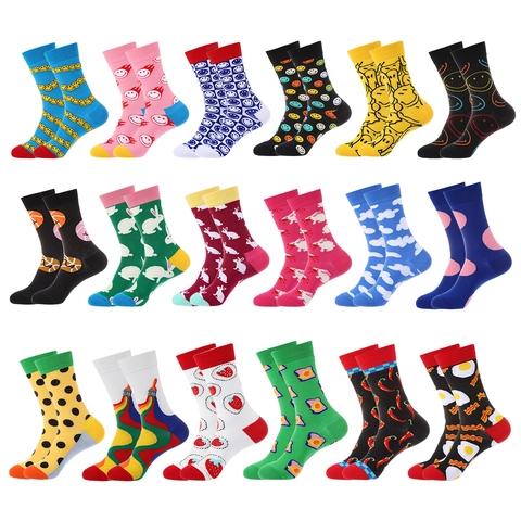 Creative Smile Face Rabbit Food Pattern Unisex Cotton Trendy Crew Socks Breathable Jacquard Casual Daily Hosiery