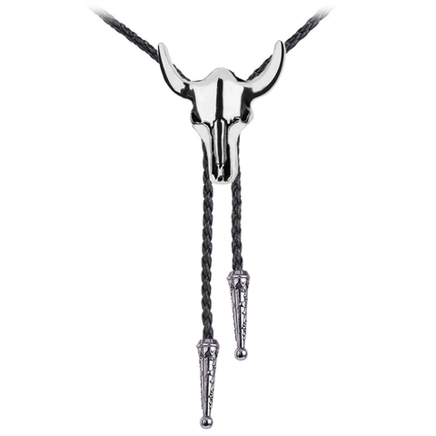 Vintage Bull Head Bolo Tie Legierung Bullen Schädel Geflochtenes Leder Seil Western Cowboy Hemd Zubehör