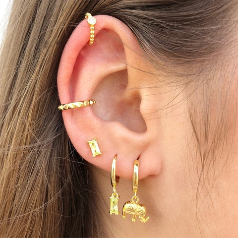 Orecchini a Cerchio con Elefante Retrò Minimalisti per Donna in Rame Placcato Oro Argento Pendenti Animali Stile Etnico