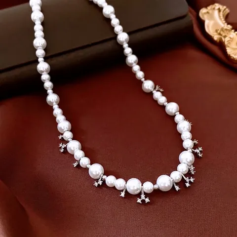 Artificial Pearl Necklace French Light Luxury Copper Zircon Star Flower Pendant Adjustable Elegant Fashion Jewelry For Women