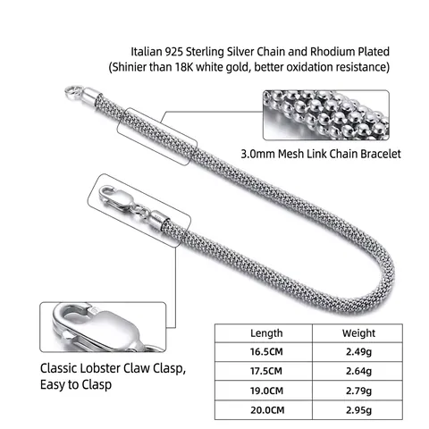 Damen 925 Sterlingsilber Corn-Kette Armband Webstruktur Italienische Popcorn-Gliederkette Minimalistischer Handschmuck Elegantes Geschenk