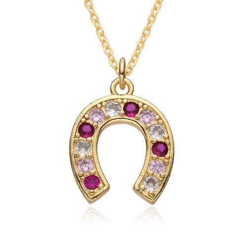 Horseshoe Pendant Necklace Lucky U Shape 18K Gold Plated Copper Sparkling Zircon Trendy Fashion Jewelry For Women
