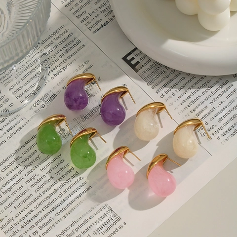 Waterdrop Ear Studs Stainless Steel Gold Plated Resin Tear Drop Earrings Waterproof Hypoallergenic Fashion Jewelry For Women