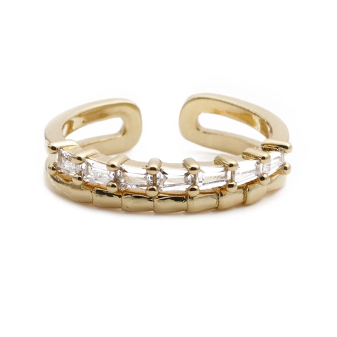 Verstelbare Open Ring Koper Dubbellaags Rechthoekige Zirkoon Inzet Minimalistische Vergulde Mode-Sieraden Voor Dames