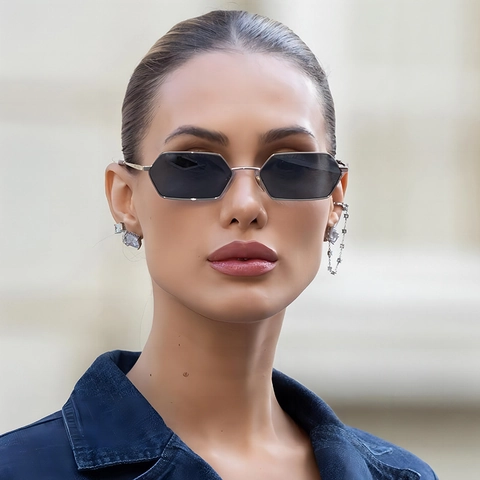 Lunettes De Soleil Hexagonales Rétro Monture Métal Protection UV400 Conduite Extérieure Mode Pour Hommes Femmes