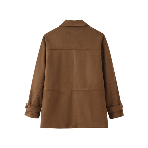 Chaqueta de Gamuza Marrón Oscuro Vintage para Mujer Corte Holgado Cuello Camisero Botones Ropa de Abrigo Casual Streetwear Abrigo