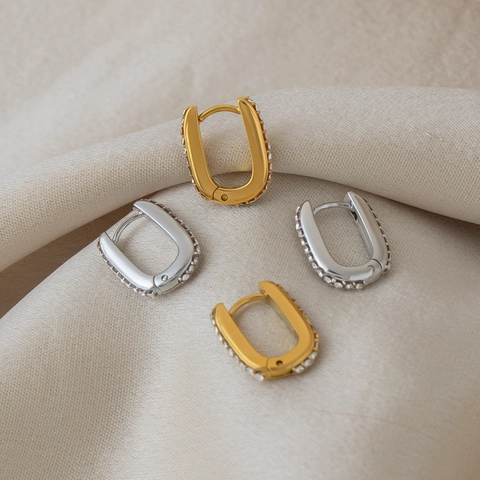 Edelstahl Huggie Hoop Ohrringe 18K Vergoldet CZ Pave Wasserdicht Hypoallergen Minimalistisch Geometrisch Schmuck Damen