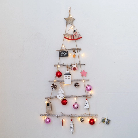 Árbol De Navidad De Pared De Madera Nórdico Con Luces LED Decoración Festiva DIY Ramas De Madera Adornos