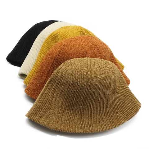 Sombrero De Pescador De Punto De Chenilla Cálido Grueso Acanalado Color Sólido Domo Para Mujer Invierno Estilo Coreano