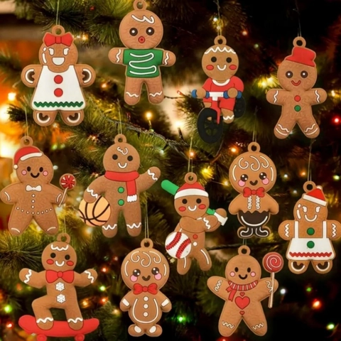 Christmas Tree Ornaments Gingerbread Man Hanging Decorations PVC Soft Rubber Festive Holiday Party Decor Cartoon Cute