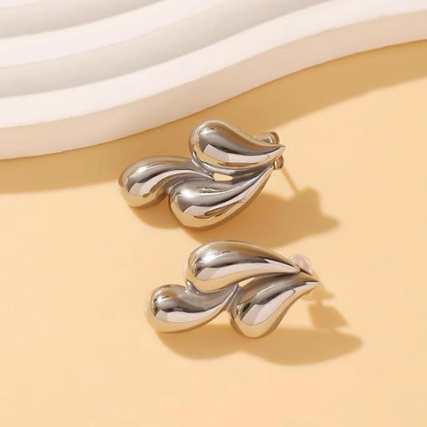 Stainless Steel Layered Teardrop Stud Earrings Gold Silver Fluid Metal Waterdrop Statement Jewelry For Women Polished
