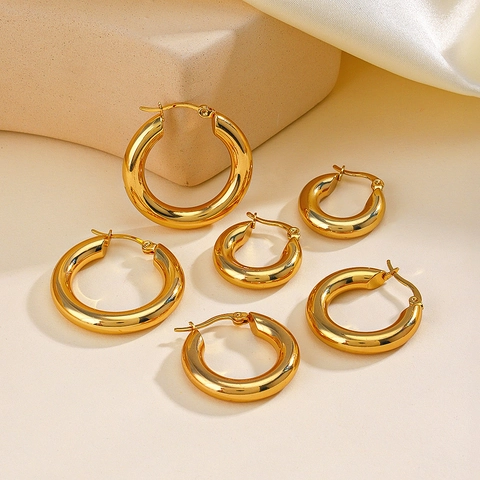 Pendientes De Aro Gruesos Chapados En Oro 18K Acero Inoxidable Minimalista Retro Francés Joyas Para Mujeres