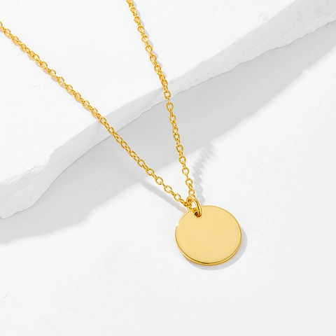 925 Sterling Silver Round Plate Pendant Necklace For Women Vintage Gold Plated Minimalist Rhinestone Clavicle Chain Jewelry Gift