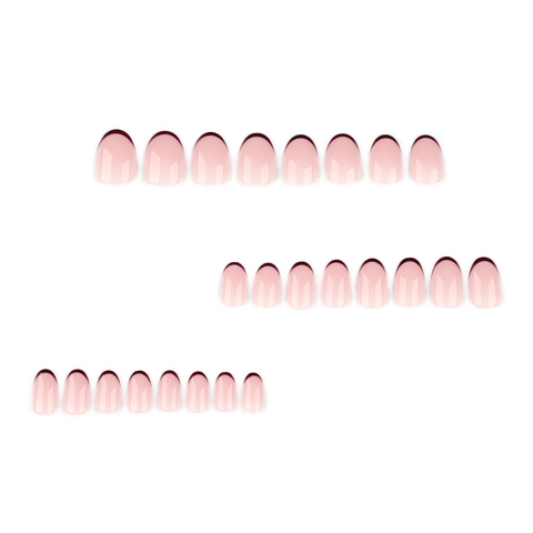 Faux Ongles Press On Style Français Court Rond Ovale Rouge Vin Foncé Nude Rose Brillant Artificiel Élégant