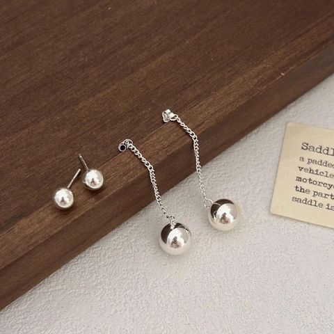Orecchini Pendenti A Sfera Geometrica E Borchie Argento Sterling 925 Catena Nappa Gioielli Minimalisti Da Donna