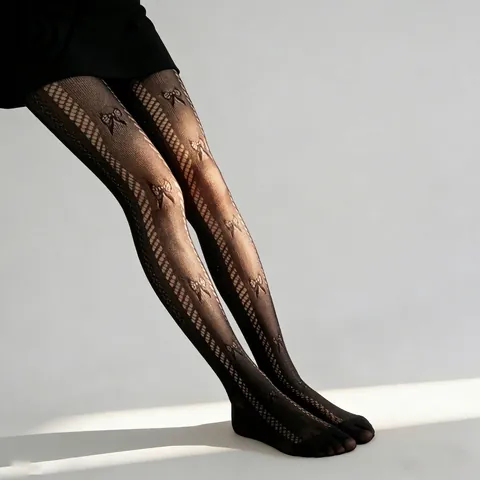 Dames Panty Met Gaas Nylon Vlinderpatroon Kant Vintage Lolita Sexy Elastisch Ademend