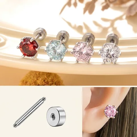 Orecchini A Lobo Con Zirconia Cubica Acciaio Al Titanio Chiusura A Vite Gioielli Per Piercing Alla Cartilagine