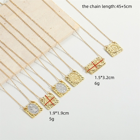Vintage Copper Zirconia Square Pendant Necklace For Women Religious Virgin Mary Saint Benedict Embossed Clavicle Chain Jewelry