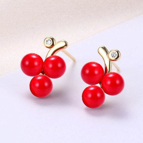 French Sweet Grape Fruit Stud Earrings With 925 Sterling Silver Post Gold Plated Artificial Pearl Rhinestone Earrings For Women