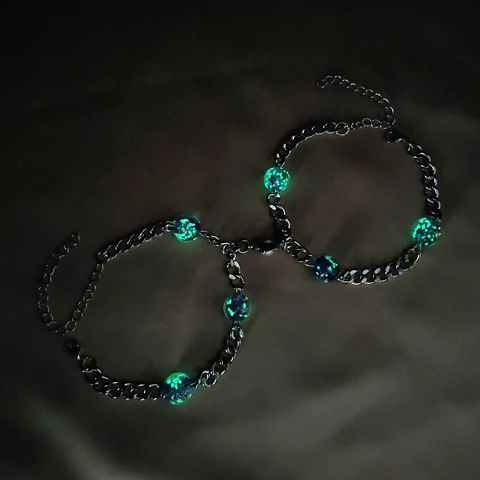Pulseras de Pareja de Acero Inoxidable con Cuentas de Vidrio Luminosas y Corazón Magnético Joyería a Juego Regalo para Enamorados