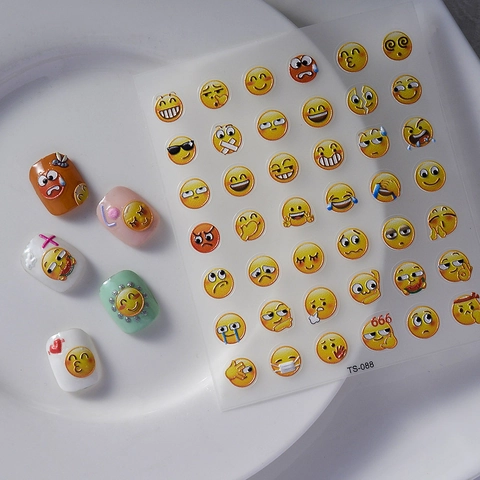 Nagelaufkleber Emoji Gesicht Gelber Smiley Lustige Cartoon Ausdrücke Geprägte Selbstklebende Maniküre Abziehbilder