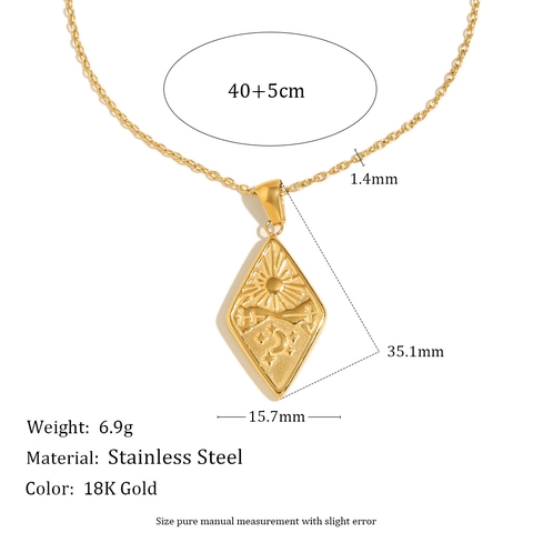 Collar Con Colgante De Rombo Sol Luna Estrella Acero Inoxidable Chapado En Oro De 18K Joyería Celestial Vintage Para Mujer