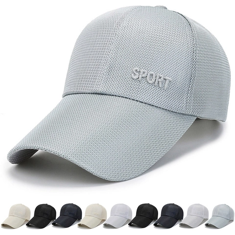Atmungsaktive Mesh Baseball Cap Herren Langer Schirm Sonnenhut Sport Stickerei Verstellbar Outdoor Angeln Polyester