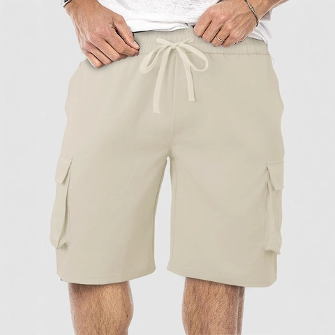 Men's Cargo Shorts Polyester Elastic Waist Drawstring Multi-Pockets Breathable Loose Fit Summer Outdoor Casual Sporty