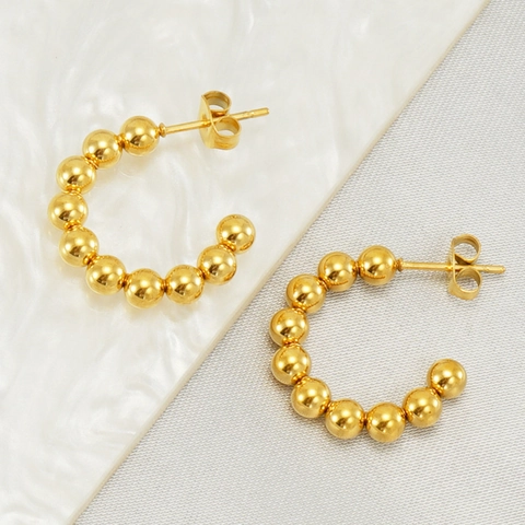 Stainless Steel Ball C-Shaped Stud Earrings 18K Gold Plated Minimalist Geometric Elegant Jewelry For Women