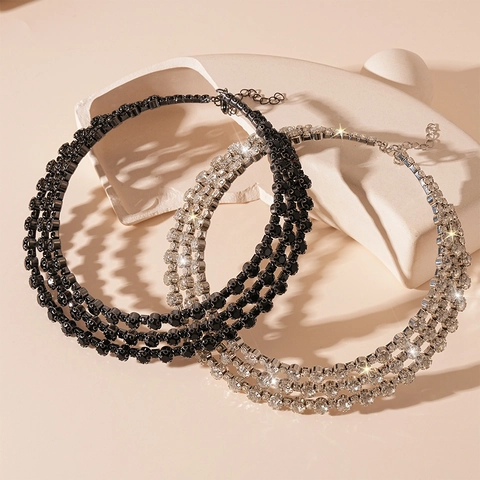 Collier Ras Du Cou Multi Rangs Strass Base Cuivre Géométrique Circulaire Exagéré Luxe Bijoux De Fête Femme