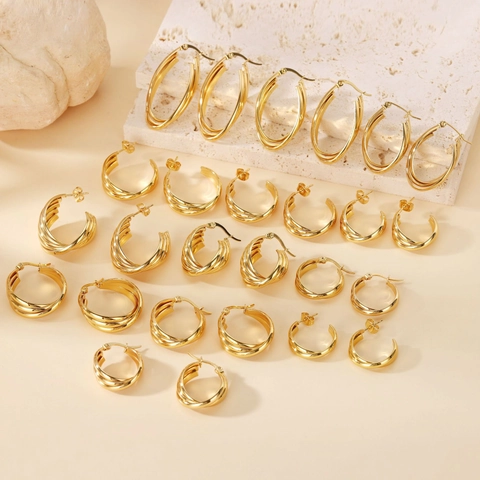 Geometric Multi Layer Twisted Hoop Earrings 18K Gold Plated Stainless Steel Fashion Jewelry For Women