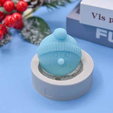Molde De Silicona Con Cabeza De Muñeco De Nieve De Navidad Para Hornear DIY Pastel Fondant Chocolate Vela Jabón Cara Sonriente Con Gorro De Punto