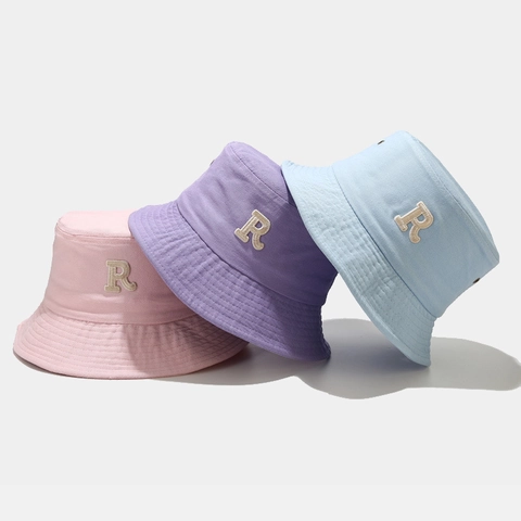 Chapeau Bob En Coton Brodé Lettre R Protection Solaire Extérieur Respirant Décontracté Été Pour Hommes Femmes
