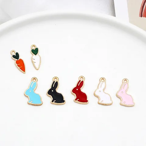 Bunny Rabbit And Carrot Alloy Enamel Charms For DIY Jewelry Making Pendants Gold Plated Cartoon Cute Accessories