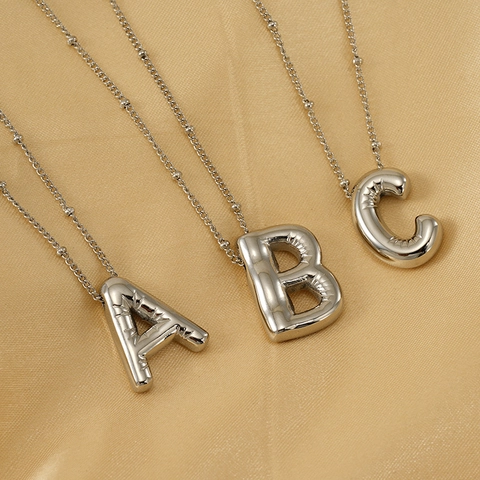Anhänger Halskette 304 Edelstahl 3D Ballon Alphabet Buchstabe Initial Kugelkette Hochglanzpoliert Trendy Für Damen