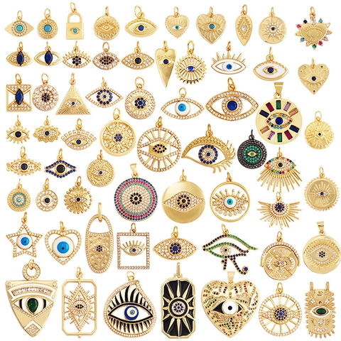 Evil Eye Anhänger Kupfer Vergoldet Zirkonia Emaille DIY Schmuckherstellung Charms Böhmisches Ethno Schutzamulett