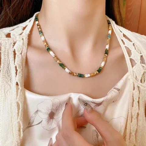 Collana Di Perline Con Acquamarina E Imitazione Perla Artificial Acciaio Inossidabile Gioielli Retrò Da Donna