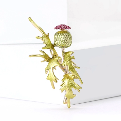 Distel Bloem Broche Pin Legering Emaille Plant Sieraden Voor Vrouwen Jas Cardigan Accessoires Vintage Elegant
