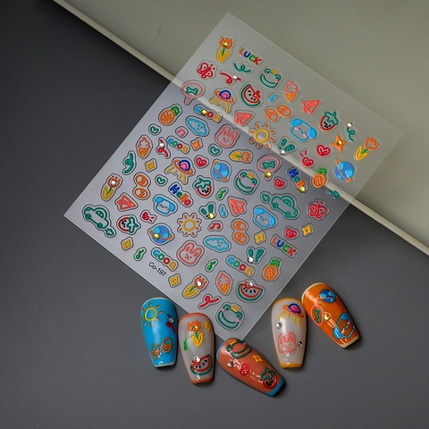 Autocollants À Ongles En Relief 5D 3D Gaufré Dessin Animé Lapin Grenouille Graffiti Imperméable Décoration Nail Art DIY