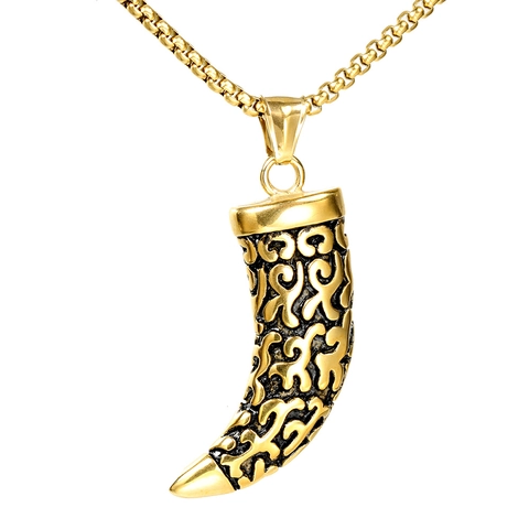 Collar Colgante Cuerno Media Luna Hombre Acero Inoxidable Patrón Tótem Hueco Joyería Estilo Tribal Gótico Regalo Para Él