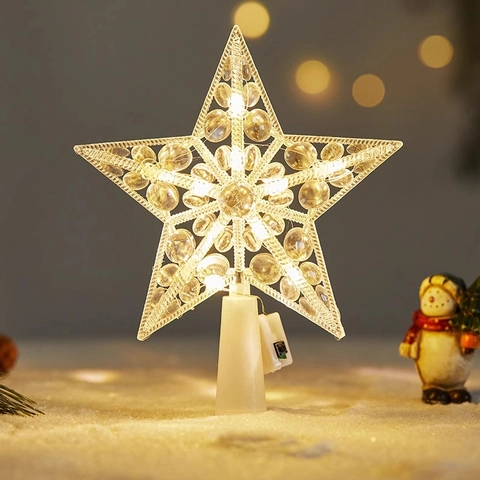 Estrella Para Copa De Árbol De Navidad LED Luminosa Plástico A Pilas Decoración De Fiesta