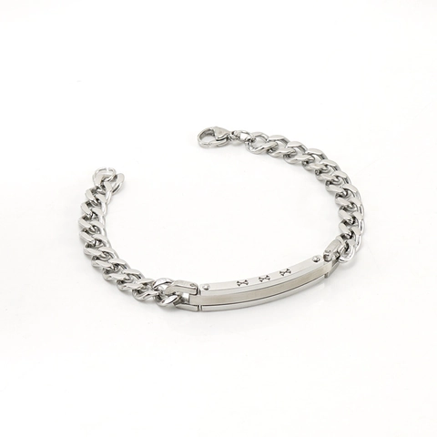 Pulsera De Cadena Cubana De Acero Inoxidable Para Hombre Con Placa ID Curvada Joyería Punk