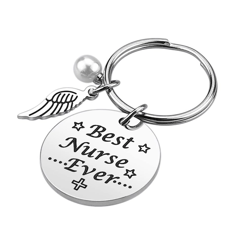 Portachiavi Best Nurse Ever Con Ciondolo ad Ala e Perla Artificiale in Acciaio Inossidabile Lega Regalo per Infermieri