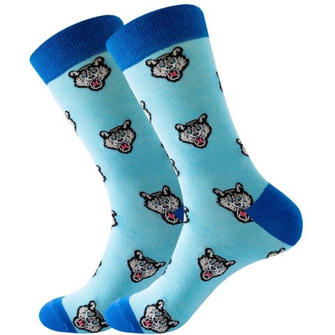 Baumwolle Crew Socken Tierkopfmuster Tiger Wolf Adler Bulle Bär Leopard Atmungsaktiv Gestrickt Trendig Lässig Neuheit
