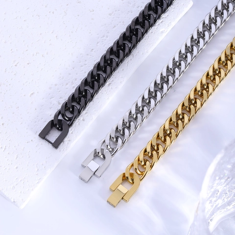 Stainless Steel Cuban Link Bracelet Punk Hip Hop Jewelry Clasp Unisex Chunky Chain Hand Accessory Double Loop