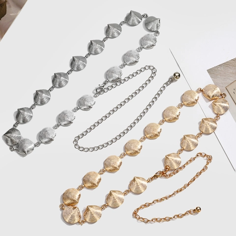Women Fashion Metal Shell Shape Waist Chain Belt Gold Silver Ocean Style Decorative Body Chain Jewelry Dress Accessories