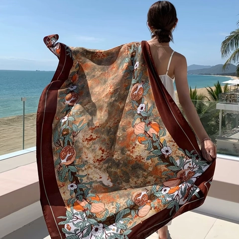 Ethnic Printed Beach Shawl Scarf For Women Bohemian Large Sun Protection Wrap Thin Polyester Travel Sarong With Tassels